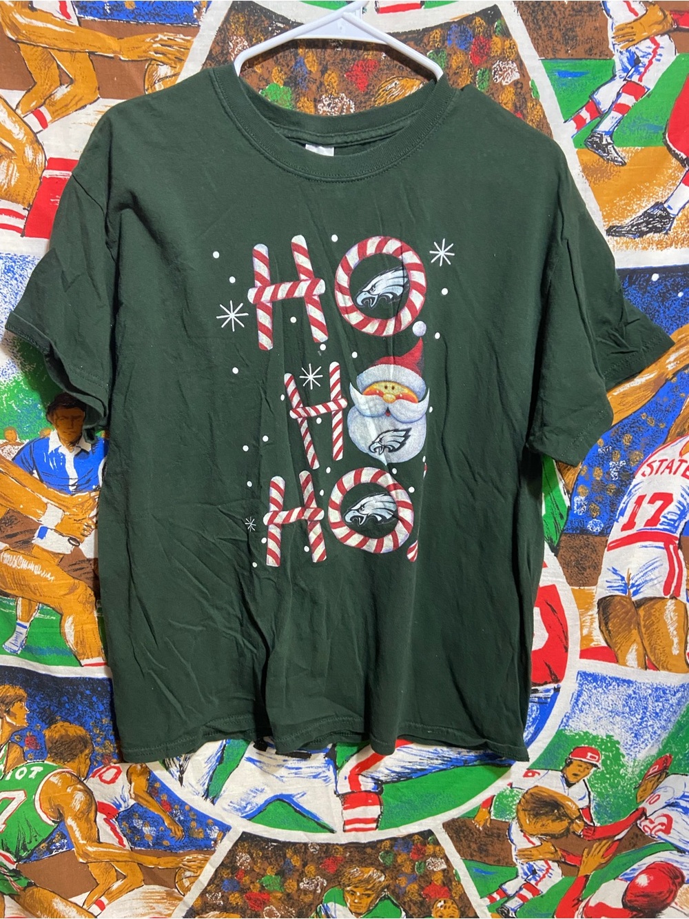 Vintage Dark Green Philadelphia Eagles Holiday 'HO HO HO' Tee